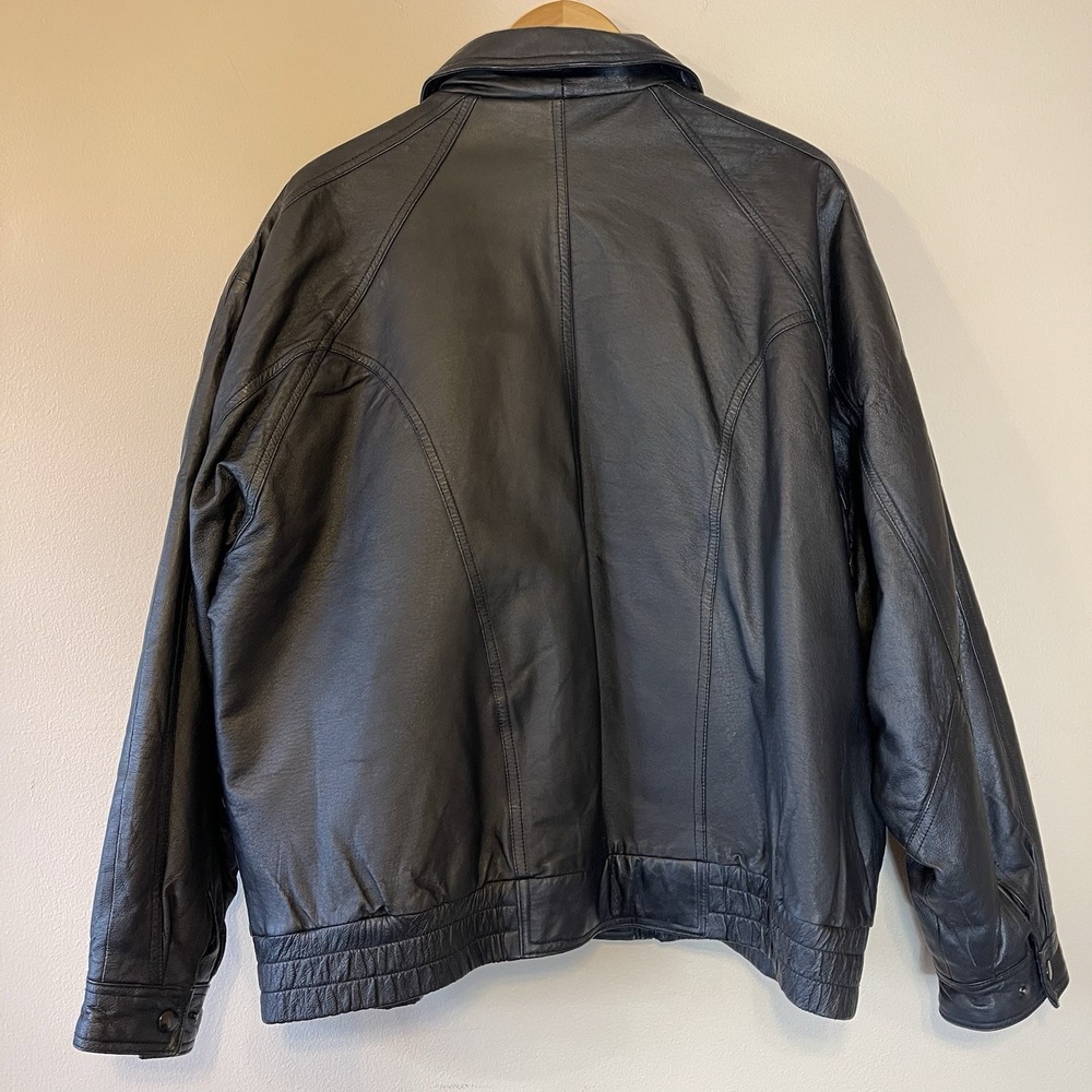 VTG AMERICAN OUTERWEAR MEN XL BLACK LEATHER BOMBER JACKET/AVIATOR, MOTORCYCLE - Picture 2 of 10
